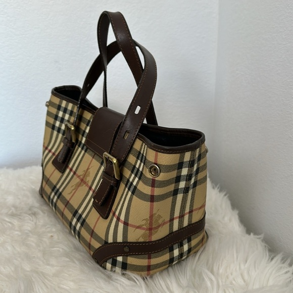 💯Authentic BURBERRY Haymarket Check Buckle Satchel Chocolate🍀 - Picture 13 of 16